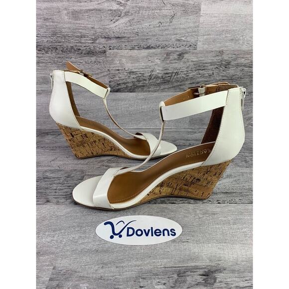 Kenneth Cole Reaction White Cork Wedge Sandals With Ankle Strap Womens Size 10M - Picture 4 of 5
